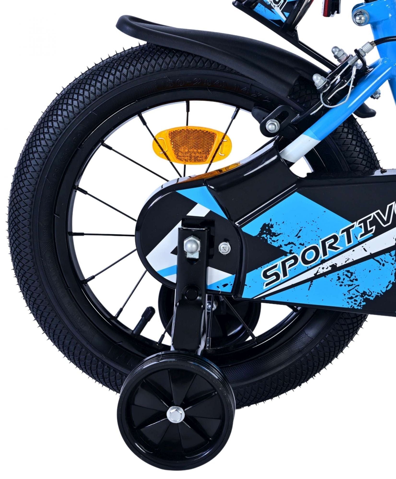 Volare Sportivo Barncykel 14 tum, Blå Svart Två Handbromsar - Lilla Cykelbutiken