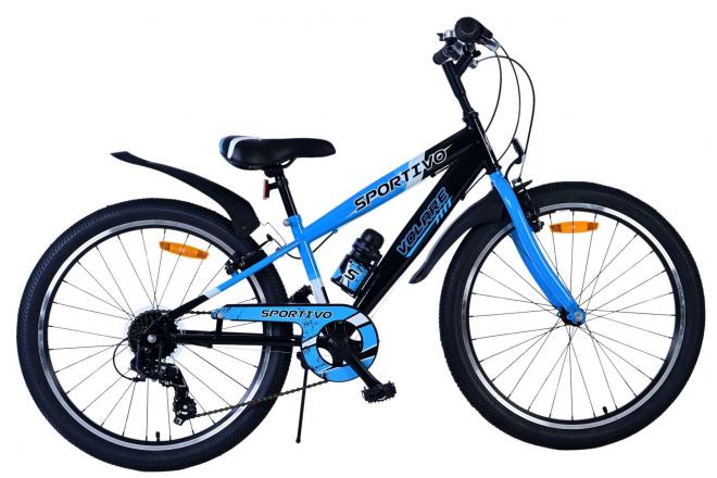 Volare Sportivo Barncykel 24 tum, Svart Blå 7 Växlar - Lilla Cykelbutiken