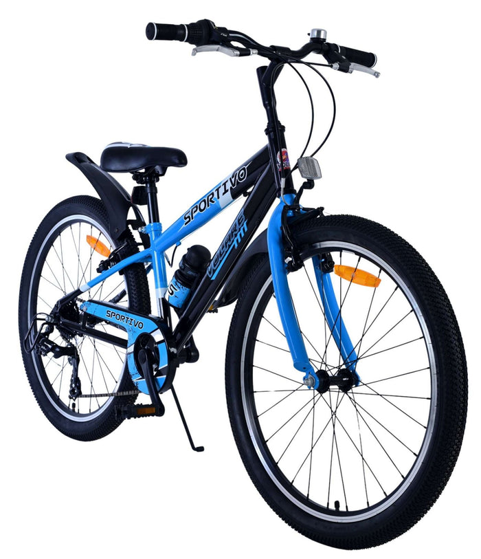 Volare Sportivo Barncykel 24 tum, Svart Blå 7 Växlar - Lilla Cykelbutiken