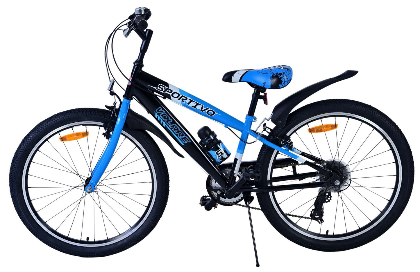 Volare Sportivo Barncykel 24 tum, Svart Blå 7 Växlar - Lilla Cykelbutiken