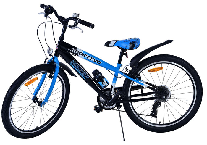 Volare Sportivo Barncykel 24 tum, Svart Blå 7 Växlar - Lilla Cykelbutiken