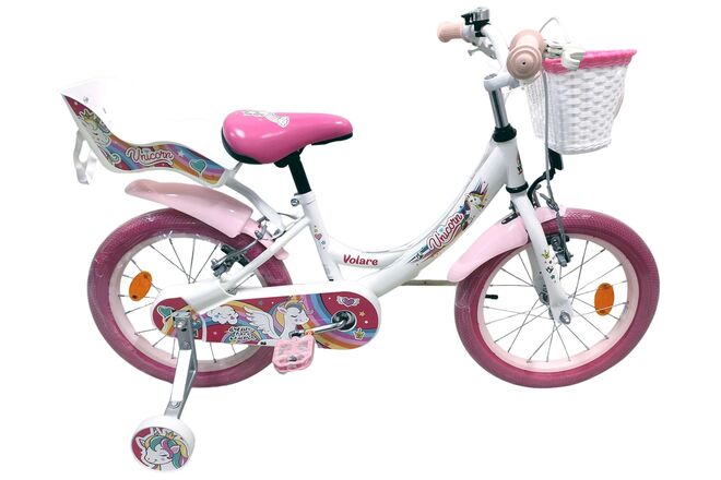Volare Unicorn Barncykel 16 tum, dubbla handbromsar, Vit - För barn 4-6 år