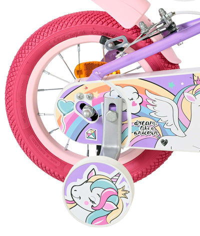 Volare Unicorn Barncykel 12 tum, dubbla handbromsar, Lila - För barn 3-4 år
