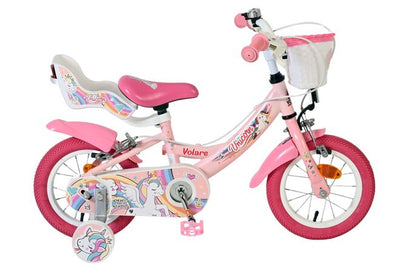 Volare Unicorn Barncykel 12 tum, dubbla handbromsar, Rosa - För barn 3-4 år