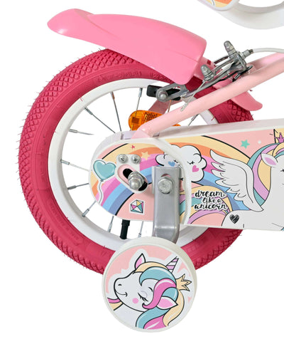 Volare Unicorn Barncykel 12 tum, dubbla handbromsar, Rosa - För barn 3-4 år