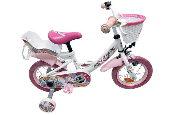 Volare Unicorn Barncykel 12 tum, Vit - För barn 3-4 år