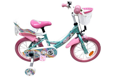 Volare Unicorn Barncykel 14 tum, dubbla handbromsar, Grön - För barn 5-5 år