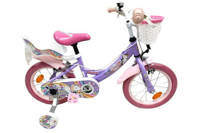 Volare Unicorn Barncykel 14 tum, dubbla handbromsar, Lila - För barn 5-5 år