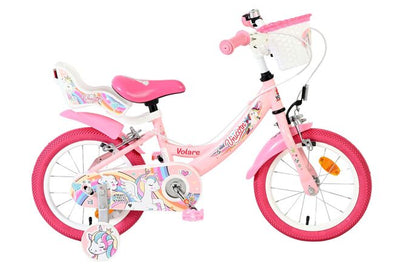 Volare Unicorn Barncykel 14 tum, dubbla handbromsar, Rosa - För barn 5-5 år