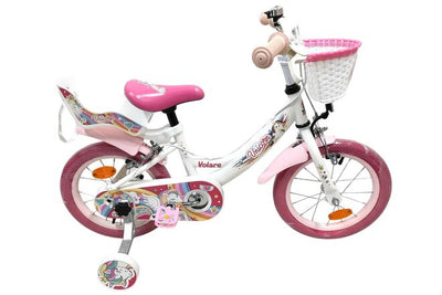 Volare Unicorn Barncykel 14 tum, dubbla handbromsar, Vit - För barn 5-5 år