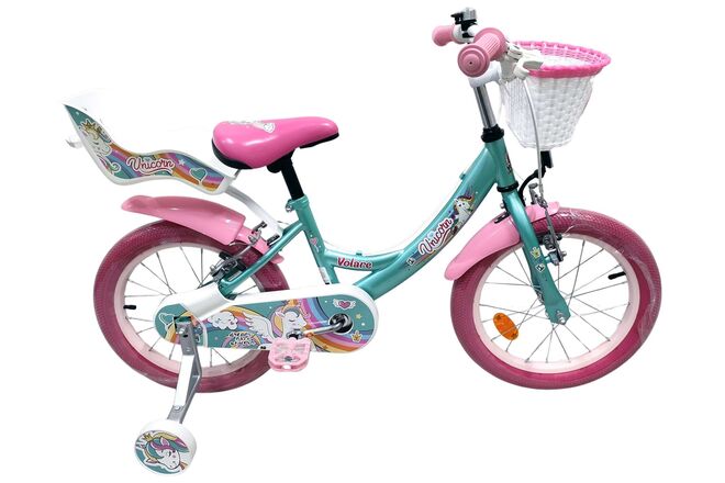 Volare Unicorn Barncykel 16 tum, dubbla handbromsar, Grön - För barn 4-6 år