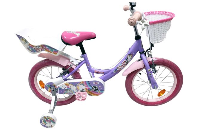 Volare Unicorn Barncykel 16 tum, dubbla handbromsar, Lila - För barn 4-6 år