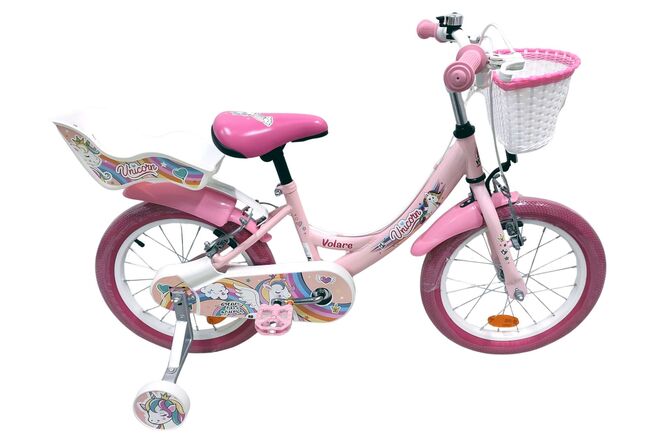 Volare Unicorn Barncykel 16 tum, dubbla handbromsar, Rosa - För barn 4-6 år