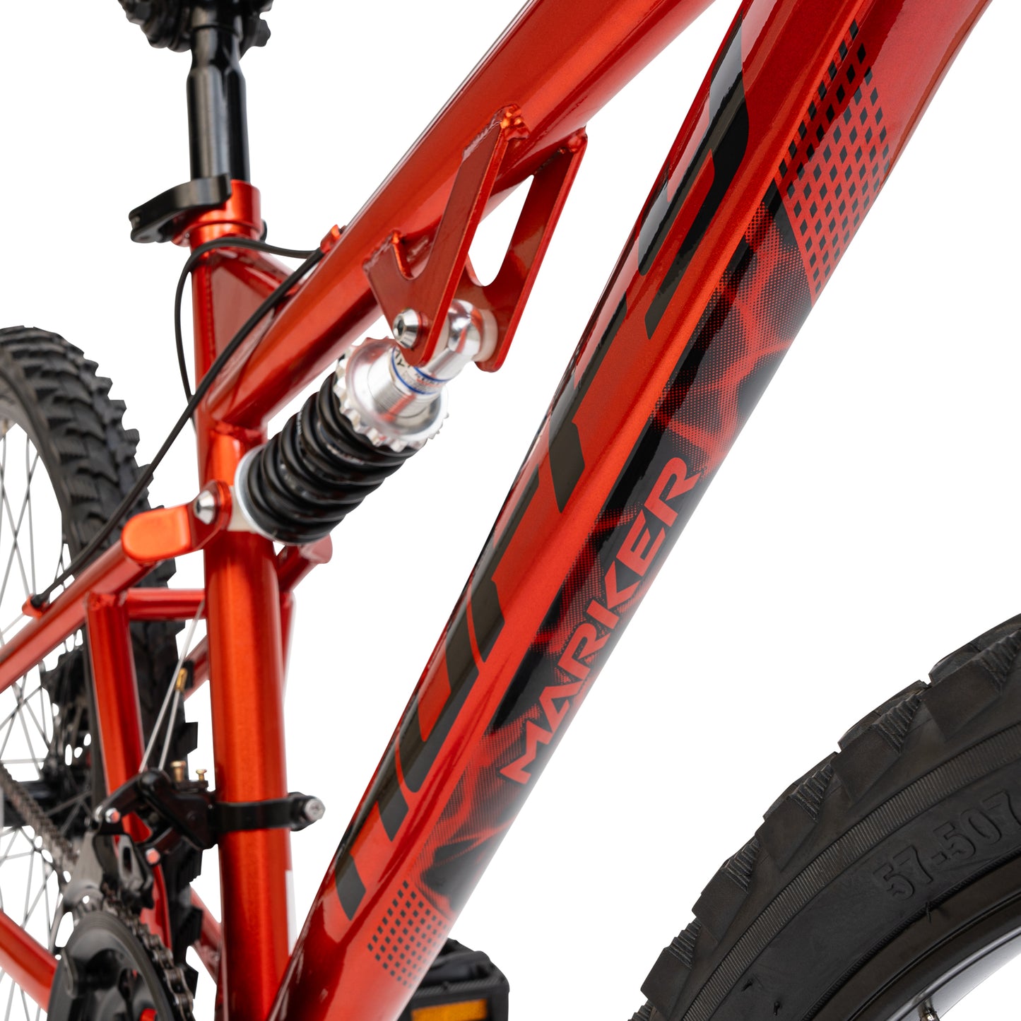 Huffy Marker 24 tum Röd, Fullfjädrad Mountainbike för Barn 8–12 år